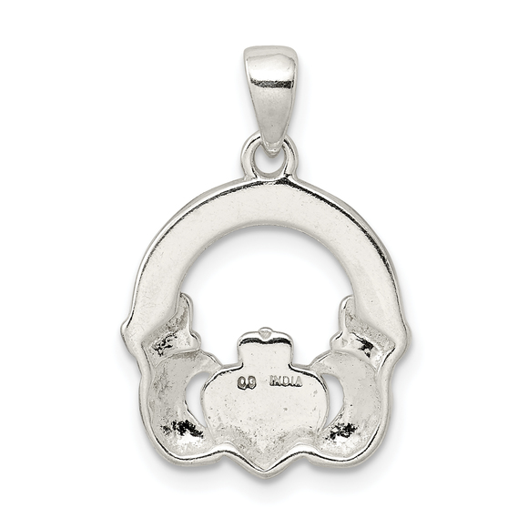 Sterling Silver Glitter Infused Claddagh Pendant - Picture 3 of 4